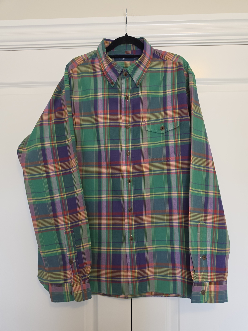 RALPH LAUREN MEN'S XL 100% COTTON MADRAS PLAID BUTTON-DOWN SHIRT CLASSIC FIT